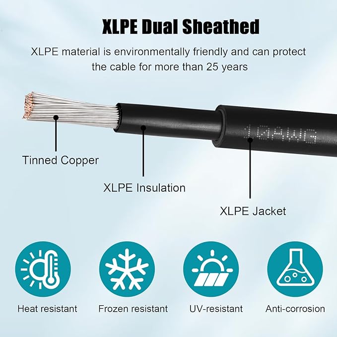 10 AWG Solar Cable 150FT Red + 150FT Black Tinned Copper Wire 10 Gauge Solar Panel Wire for RV Automotive Trailer Marine Outdoors
