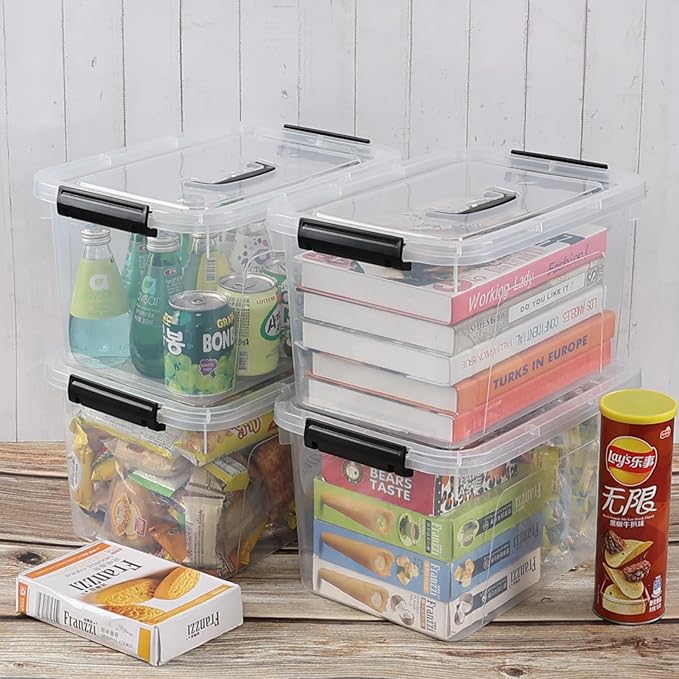 12 Quart Latching Storage Box 4 Pack Clear Plastic Organizer Bin with Handle