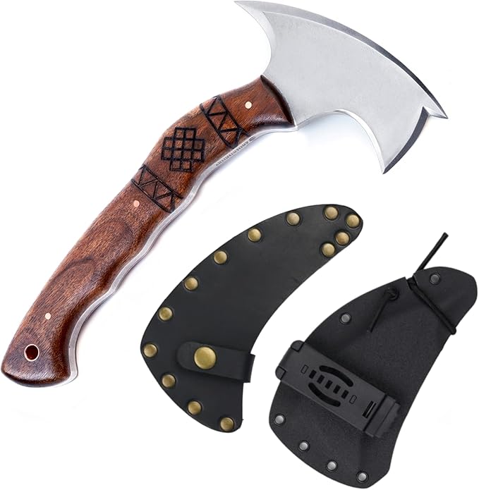 AncientSmithy Tactical Tomahawk Axe Full Tang Forged Survival Hatchet Small Camping Axe for Hiking &amp Bushcraft with Kydex or Leather Sheath