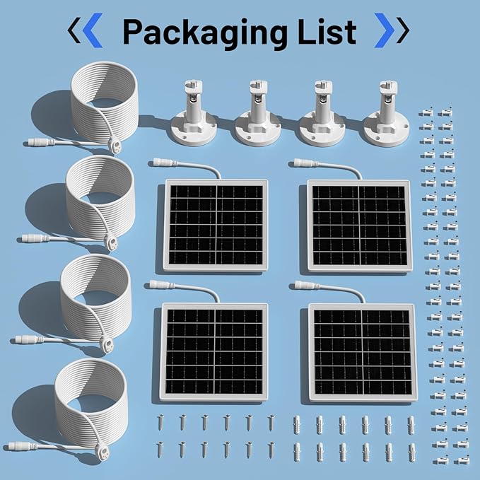 5W Solar Panel Charger Compatible with Arlo Pro 5S/Pro 4/Pro 3/Ultra/Ultra 2/Go 2 Camera Solar Panels Charging with 13.1ft Waterproof Charging Cable360° Adjustable Wall Mount 4 Pack