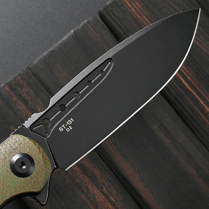 Sitivien ST131 Folding KnifeD2 Blade Micarta Handle EDC Tool Knife with Liner Lock for Outdoor Camping Hiking Fishing(Green)