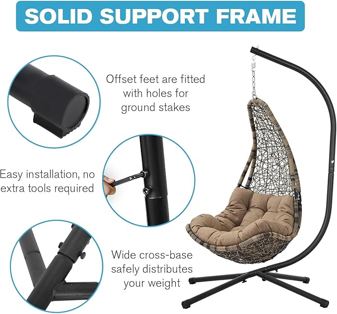 HCY Hammock Chair Stand Heavy Duty Steel Weather Resistant 360 Rotation Max 400 lbs Black