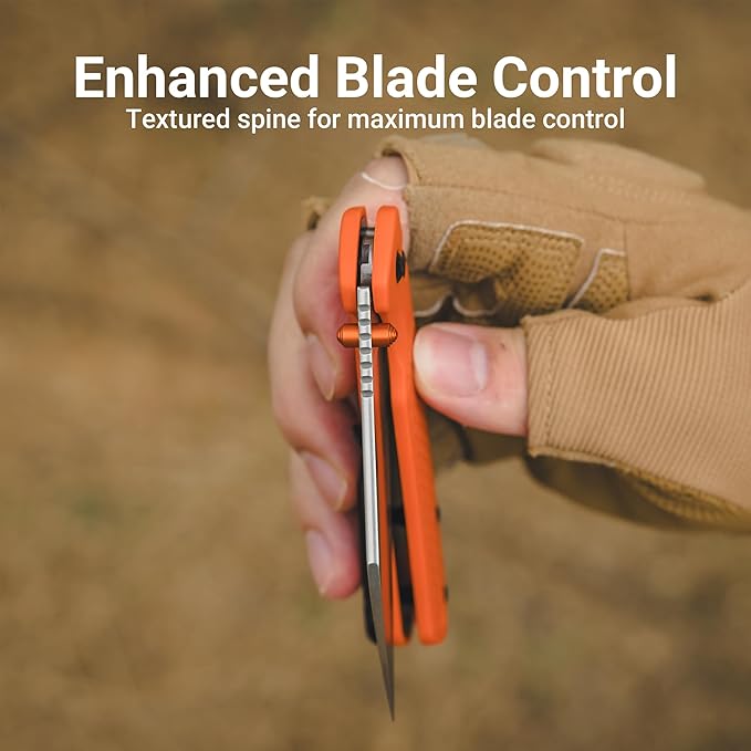 CJRB Pyrite-Light Manual Folding Knife with 3.34'' Upgraded AR-SFII Steel Blade Pocket Knives with Button Lock for Camping Hiking J1945 Orange