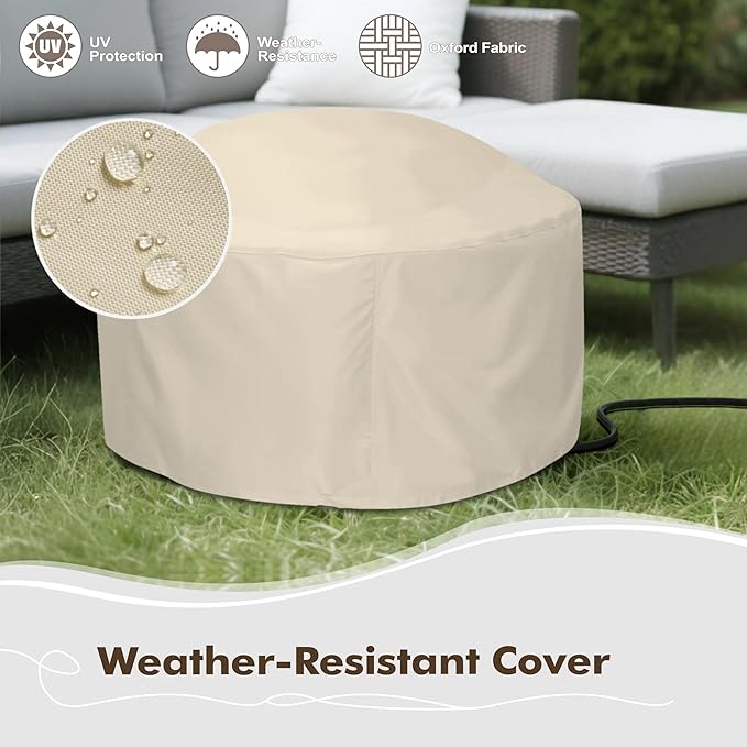 30 Round Propane Fire Pit Table - 50K BTU with Lid Rocks Tank Storage and Cover - Round Gas Fire Pits for Outside Patio - Outdoor Table with Firepit (Teak Finish 30 Round)