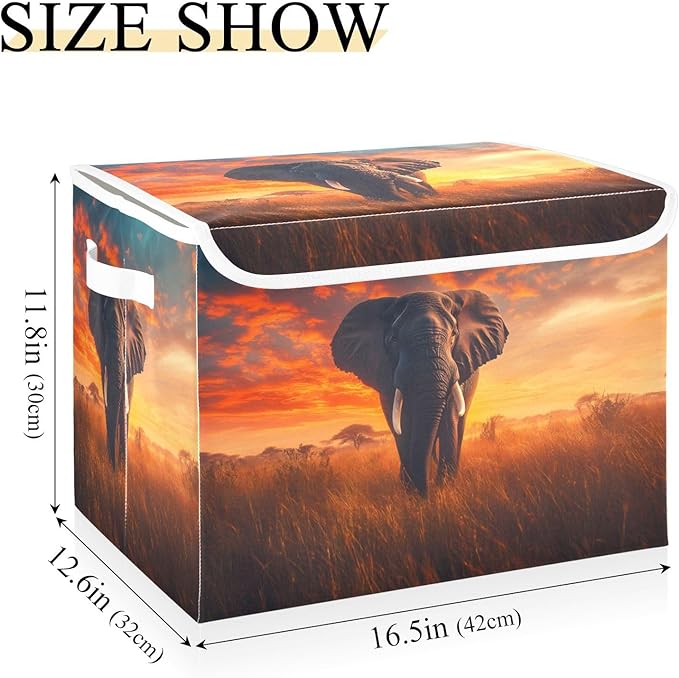 Storage Cube with Lid Elephant Elephant Print 16.5×12.6×11.8 IN Collapsible Large Capacity Foldable Storage Basket Bin Organizer