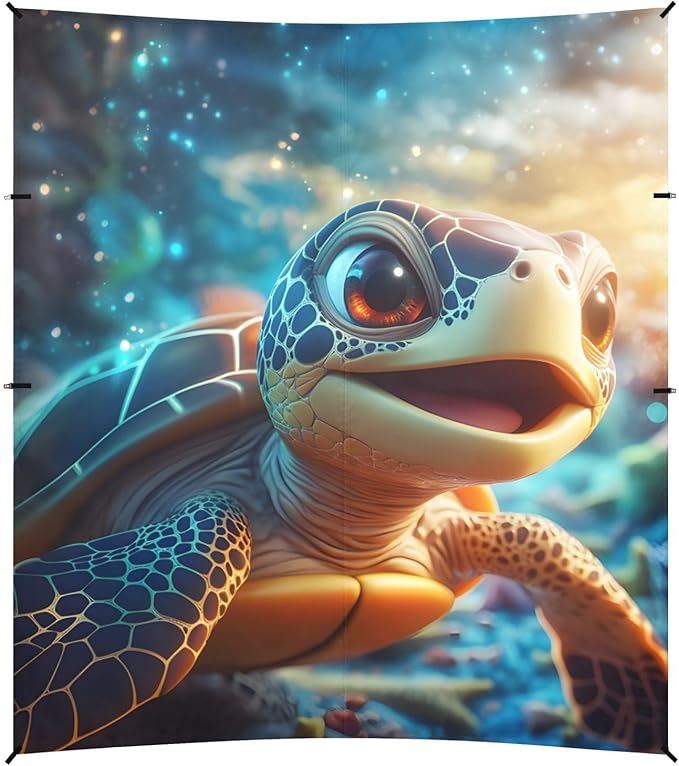 ALAZA Cute Sea Turtle with Ocean Beach Tent Sun Shelter Portable Canopy Sunshade for Outdoor Camping Picnics Backyard Fun 10x9 ft