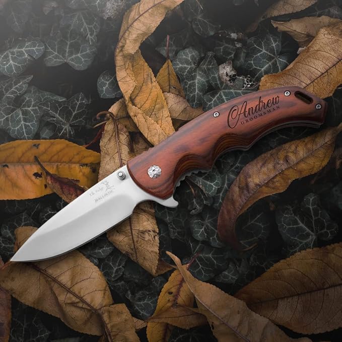 Sofia's Findings Personalized 8.5 Spring Assisted Pocket Knife with Wood Handle