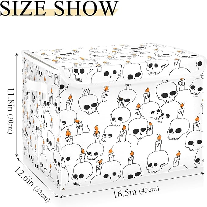 Abstract Candle Skull Foldable Storage Baskets Fabric Boxes with Handle Organizers with Flip-Top Lids Storage Bins for Home Bedroom Office