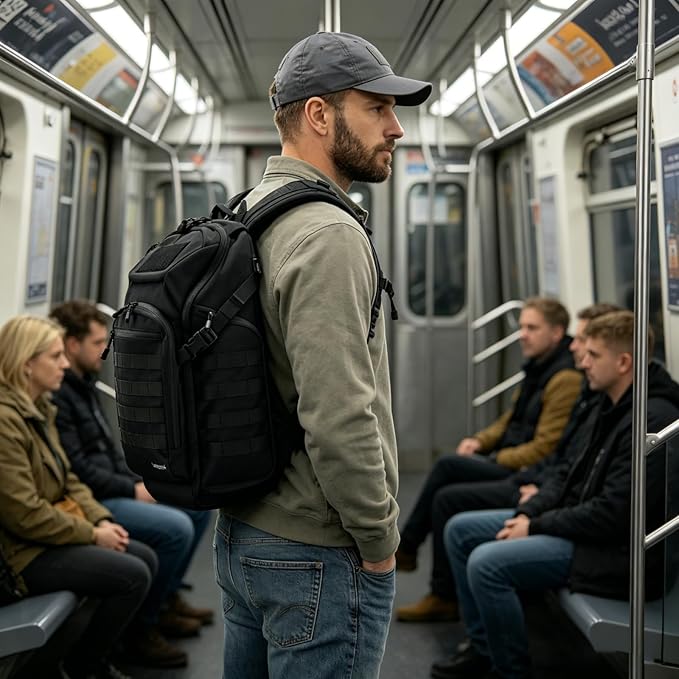 AMHEH 32L Tactical Backpack - 17 Laptop Suspended Protection 1050D Rugged Urban Everyday Carry Pack Get Home Bug Out Bag (Black)