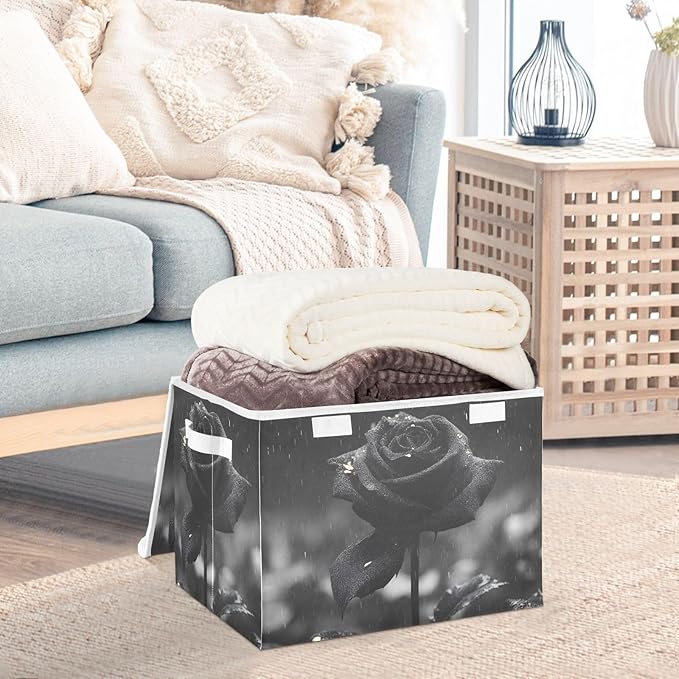 AIXIWAWA Lidded Storage Cube (Rose Black) Fabric Foldable Closet Bins with Flip Lid and Handles Organizer Basket Container 16.5 x 12.6 x 11.8 IN