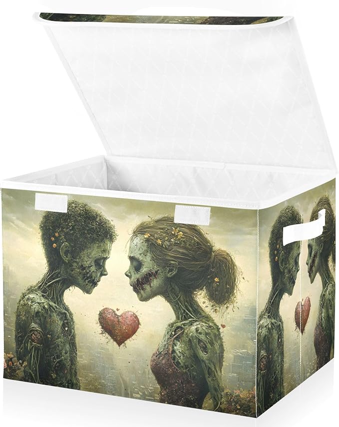 AIXIWAWA Lidded Storage Cube (Love Zombie) Fabric Foldable Closet Bins with Flip Lid and Handles Organizer Basket Container 16.5 x 12.6 x 11.8 IN