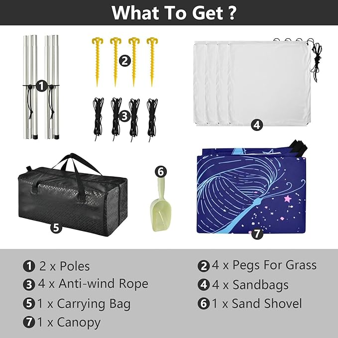 Beach Canopy with Windproof Ropes &amp Sandbags Beach Tent Sun Shade Sun Shelter for Camping Trips Fishing Backyard Fun or Picnics Butterfly