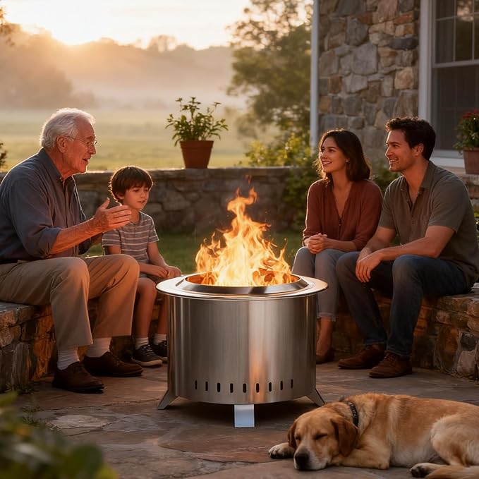 Verdeluxe Smokeless Fire Pit22 Inch Stainless Steel Firepit Outdoor Wood Burning Fire Pit with CoverSmokeless Firepits for Outside Backyard Patio Garden Camping Bonfire