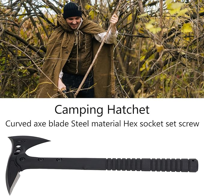 Camping Axe Throwing Axe for Outdoor Wood Splitting and Kindling Forged Carbon Steel Heat Treated Survival Tool Fiberglass Shock Reduction Handle