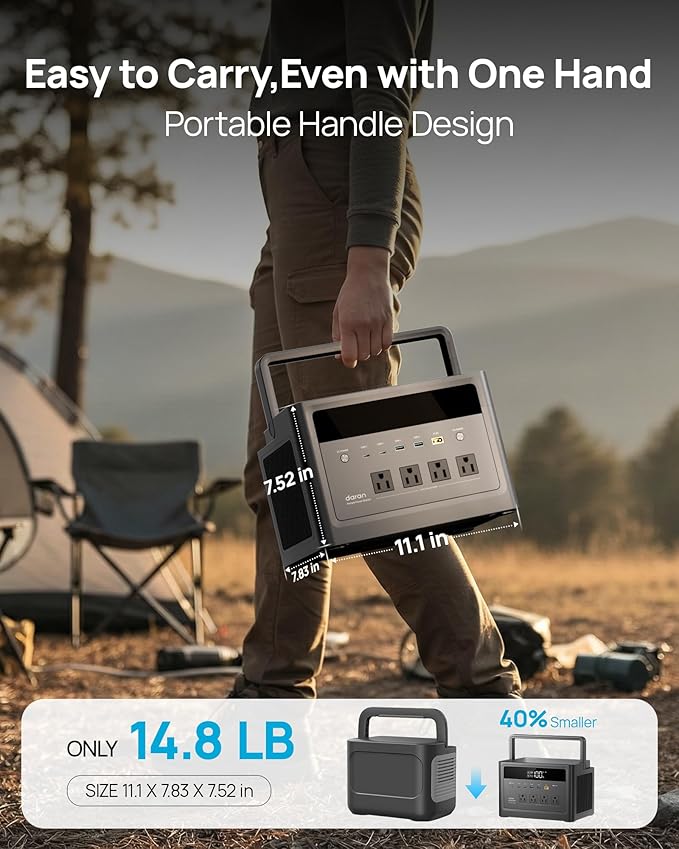 2026 Portable Power Station 1000W (Surge 2000W) 576Wh LiFePO4 Battery Solar Generator Power Bank 110V Pure Sine Wave AC Outlet with PD 100W USB-C Fast Charging for Home Use Hurricane Emergency RVs