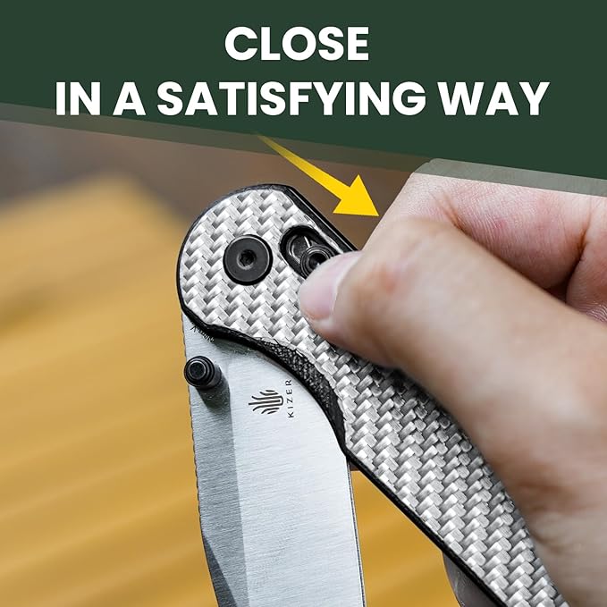 Kizer Assassin Folding Pocket Knife 2.99 Nitro-V Steel Blade G10 Carbon Fiber Handle Folding Knife Drop Point EDC Knives Perfect for Men Women Camping Hunting Survival V3549A3