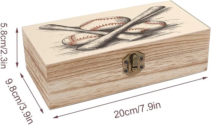 Decorative Wooden Storage Box with LidsBaseball Bats And Ball Print Wooden BoxWooden Gift Boxes for KeepsakeJewelry And Home Decoration