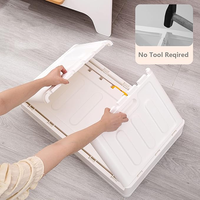 Folding and Stackable Container with Doors and Handles | Storage Container | Storage Organizer | Storage Totes | Trunk Organizer 72 Liter Set of 2 White&ampCream Handle