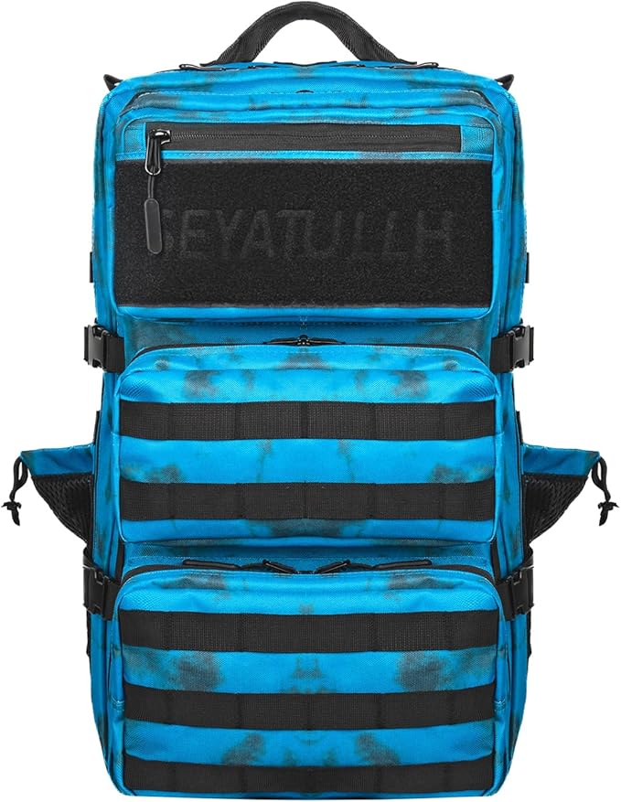 55L Military Tactical Backpack - Bug Out Bag with MOLLE System for Hiking(Blue tie dye)