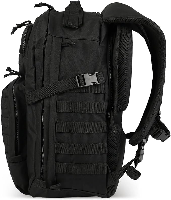 Yukon Outfitters Alpha Backpack - EDC Hiking Outdoor Ergonomic Durable 600D Polyester Pack with Multiple Storage Options - Black