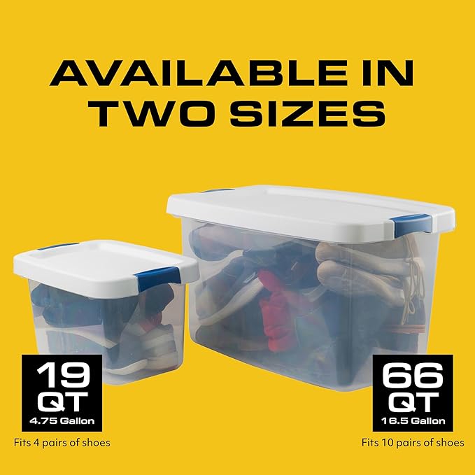 CENTREX CX Cleared Away 66-Quart Medium-Strength Clear Storage Container &amp Latching Lid 4 Pack (14.7”H x 27”W x 15.5”D) Stackable Transparent Storage and Organization Tote Plastic Bin