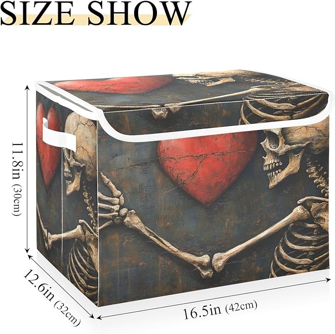 AIXIWAWA Lidded Storage Cube (Skull Love) Fabric Foldable Closet Bins with Flip Lid and Handles Organizer Basket Container 16.5 x 12.6 x 11.8 IN