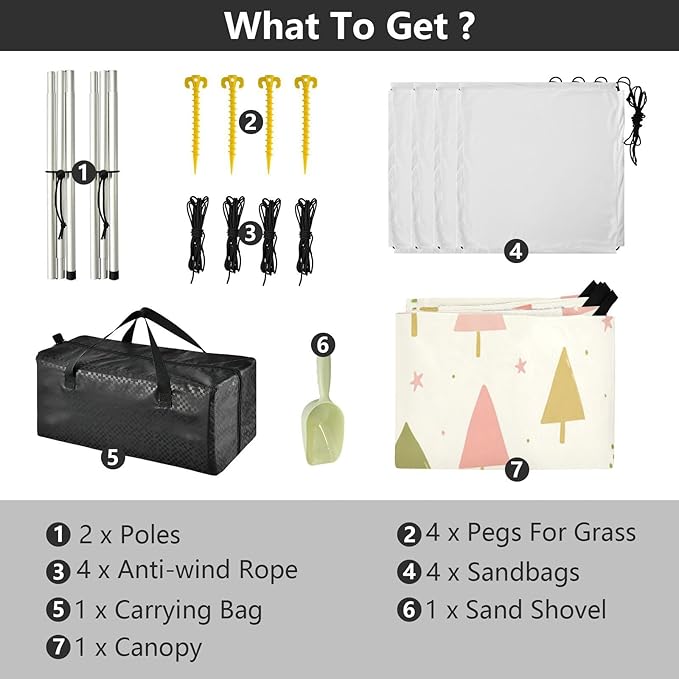 xigua Tree Beach Tent Sun Shelter with Carrying Bag - Silver Coated Oxford Fabric Beach Canopy for Beach Camping Fishing - Includes Windproof Ropes Sandbags &amp Stakes