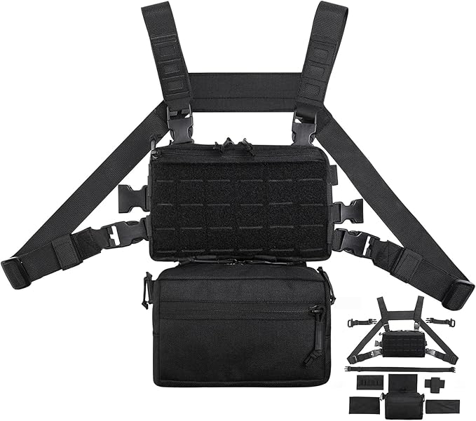 Utility Tactical Chest Bag - Water Resistant Lightweight Tactical Chest Rig for Outdoor Training Running Chest Pack with Extra Storage - 6 Ways to wear &amp 1050D Waterproof Nylon Fabrics