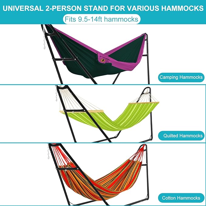Heavy-Duty Hammock Stand for 2 People Steel 130 * 40 * 51in Portable Design for 9.5 to 14 ft Hammocks Ideal for Outdoor Balconies Porches Patios Decks and Backyards.