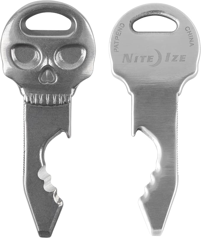 Nite Ize DoohicKey SkullKey Key Tool - Durable Keychain - Multipurpose with Bottle Opener File Serrated Edge Scoring Point &amp Screwdriver - Travel &amp Airport-Friendly Multi Tool - 2 Pack
