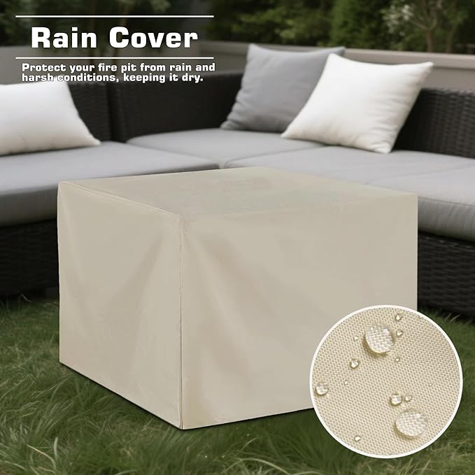 28'' Propane Fire Pit Table 2 in 1 Rectangular Outdoor Fireplace Outside Patio Deck and Garden Gas Fire Pit Table with Lid and Stone 50000 BTU Adjustable Flame