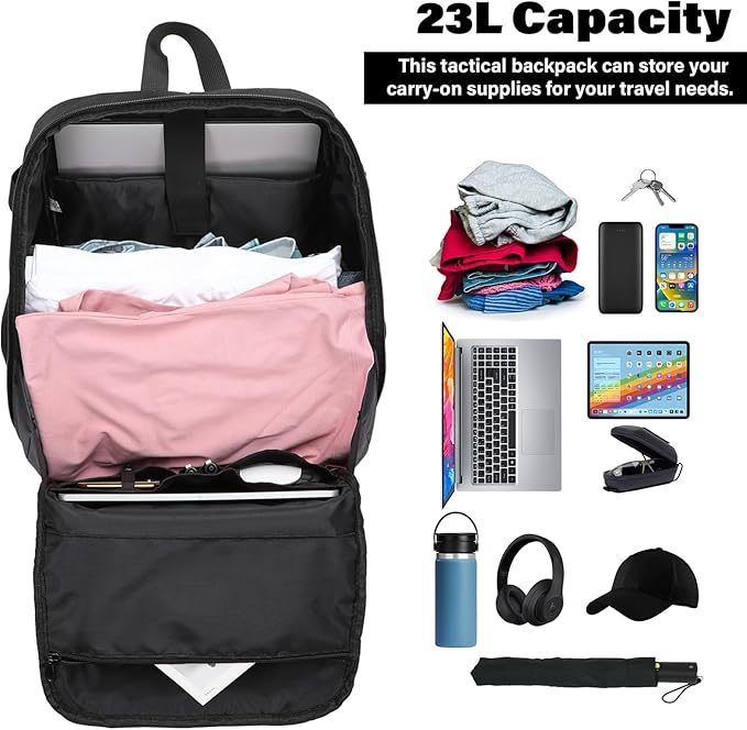 MOSISO 23L Tactical Backpack with Bottom Insulated Cooler Military Daypack 3 Day Assault Pack Army Rucksack Bug Out Bag with USA Flag Patch for Men Women Sport Outdoor Hiking Camping Training Black