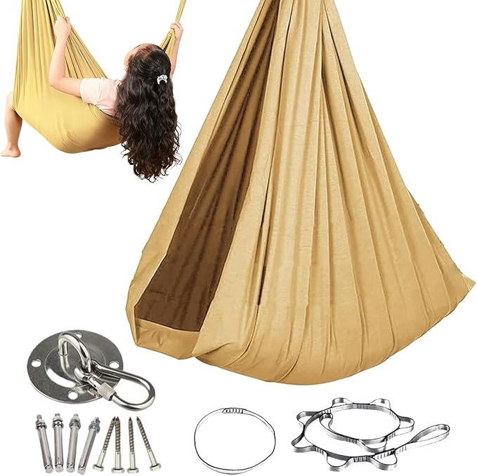 Kids Hammock Swing Comfortable Elastic Support Seat Portable Camping Hammock Chair Lightweight Design Easy Hook Function Multi Purpose Outdoor Accessory Boys Girls Use 110.24x39.37x0.39 Inches