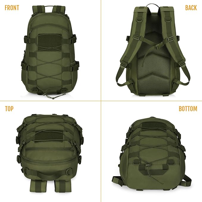 HUNTVP Tactical Backpack Outdoor MOLLE Military Hunting Rucksack Gear Assault Travel Daily 25L Pack Bag for Working Camping (Army Green)