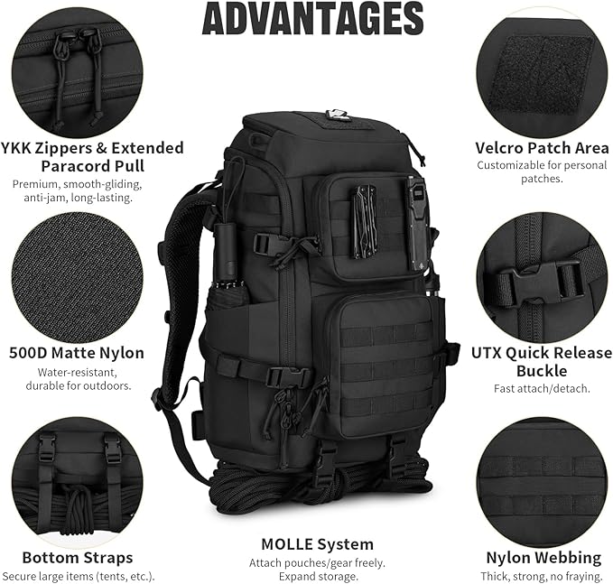 45L Tactical Backpack Military Molle Backpack with 17 Laptop Compartment Survival Large Hiking Travel Rucksack for Outdoors