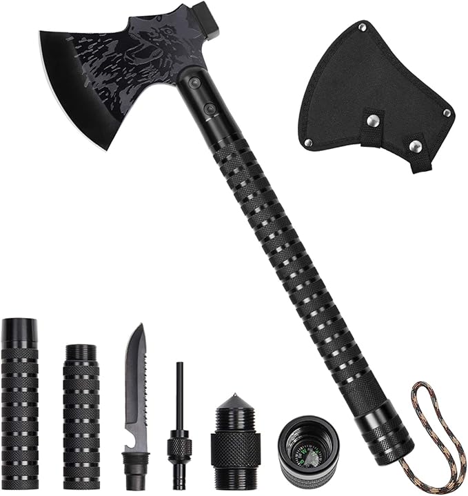 LIANTRAL Survival Camping Axe Folding Tactical Axe Hatchet with Hammer Nylon Sheath for Outdoor Adventures