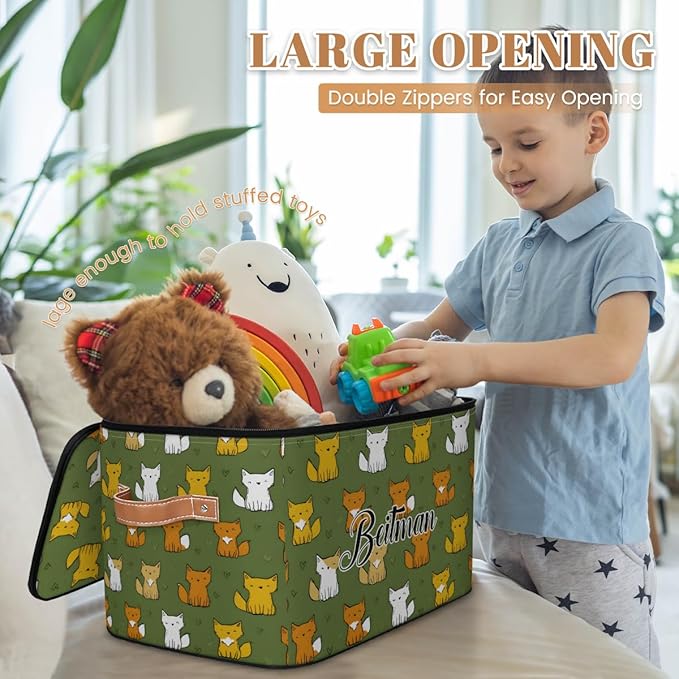 Storage-Bins with Lids Personalized Closet-Storage-Bins Under-Bed Stackable-Cubes-Box for Home Bedroom Fox Green
