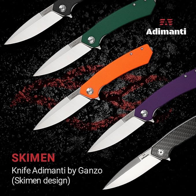 Firebird GANZO Adimanti Skimen Pocket Folding Knife Carbon Fiber Handle with Clip and Glass Breaker D2 Steel Blade Hunting Fishing Camping Outdoor EDC Knife (CF Black)