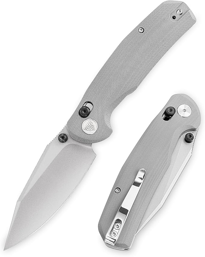 TRIVISA Pocket Knife 3.34'' 14C28N Silver Blade Folding Knife for Men Women Grey G10 Handle Folding Pocket Knives with Clip Axis Lock Thumb Studs Opener Outdoor Camping Knife Hornet-03G