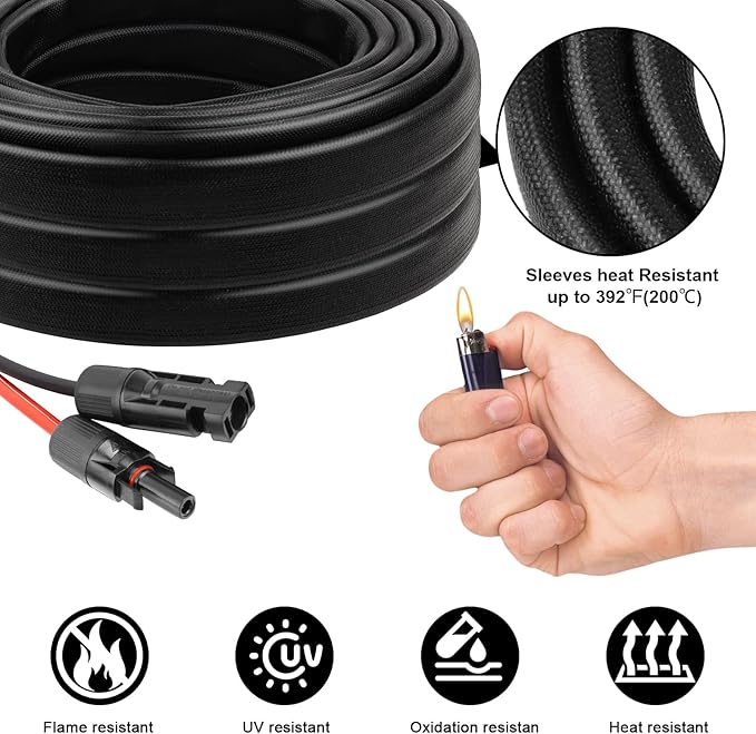 10 AWG Solar Extension Cable 10FT Flexible Solar Panel Wire with Male to Female Connector Parallel Tinned Copper Wire for Solar Panel Automotive RV Boat Outdoors