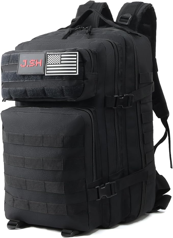 J.SH 45L Large Military Tactical Backpack for Men Army Assault Pack Bag with MOLLE System 3-Day Bug Out Bag for Outdoor Hiking Gym Tactical Missions Rugged Survival &amp Outdoor Rescue - Black
