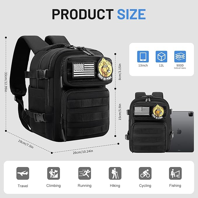 kcross 12L Mini Tactical Backpack for Men and Women Tactical Backpack Small for Hiking Small Tactical Bag