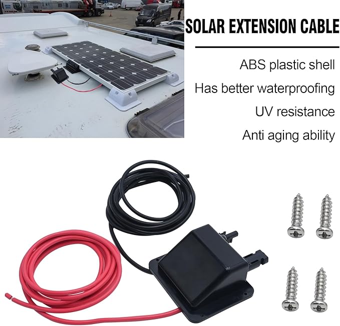VIKKSAER Solar Cable Entry Gland Box 10FT 10AWG Soft Solar Extension Cable and Connector UV Resistance Dual Cable Entry Gland Housing on RVs Caravans Boats Campers (Black(10FT))