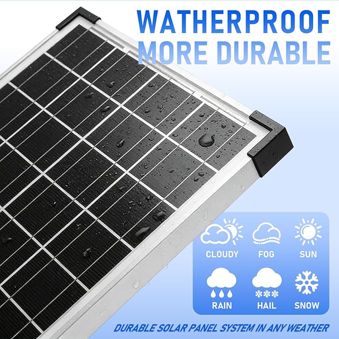 Solar Panel Kit 30W 12V MonocrystallineBattery Maintainer +10A Solar Charge Controller + Extension Cable with Battery Clips O-Ring Terminal for RV Marine Boat Off Grid System