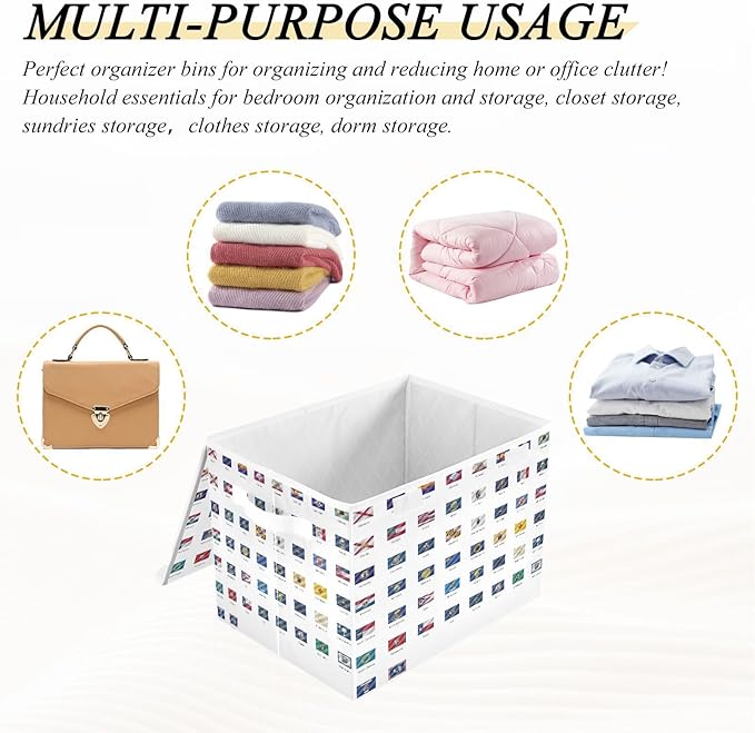 Usa State Flag Storage Containers with Lids Foldable Storage Organizer Cube Storage Bin for Office Supplies Dormroom