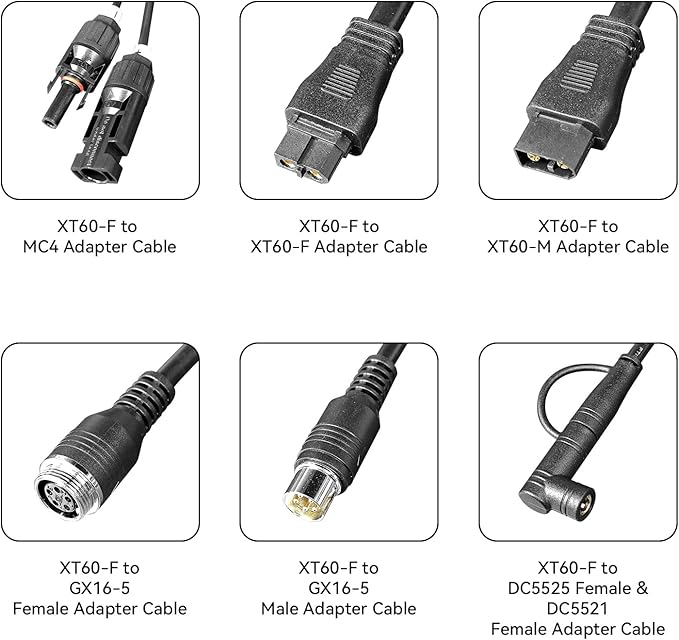 pecron U20 Universal Cable Kit with 17 Different XT60 Adapter Cables 3*Z30 Hub 1*Monitor Hub XT60-F to MC4/DC5525/Cigarette Adapter/XT60 Female/XT60 Male for Power Station Solar Panel