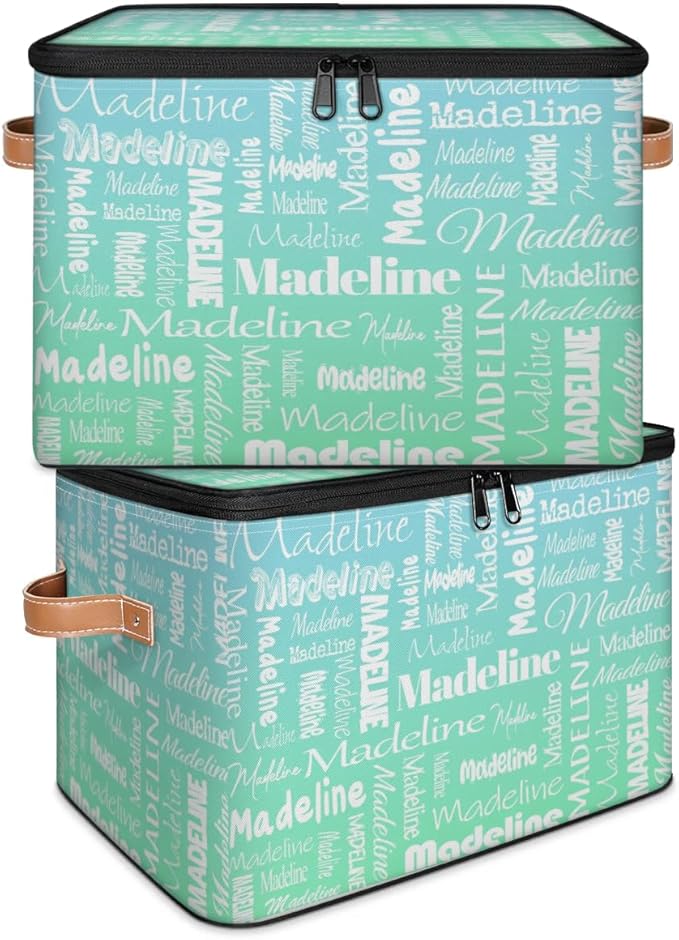 Custom Storage Basket with Name Personalized Keepsake Box with Zipper Lid Foldable Fabric Memory Bin Large capacity with Handle Bright Green Blue