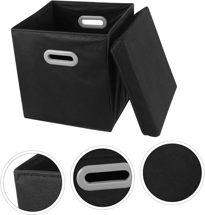 Collapsible Storage Cubes Handles Fabric Lid Storage Box for Closet under Bed Stuffed Animals