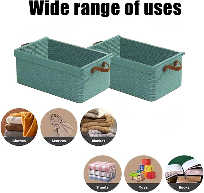 4PCS Foldable Storage Box with Lid - Extra Large Fabric Closet Organizer for Clothes 18.5x11x7.9 Inch Canvas Bin Collapsible Design for Bedroom Shelf Closet Underbed (Green)