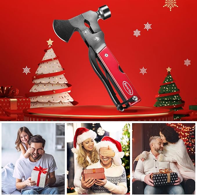 RoverTac 14-in-1 Multitool Camping Axe Hatchet – Essential Camping Gear with Knife Hammer Saw Bottle Opener Screwdriver – Multi Tool with Sheath – Gifts for Men Dad and Outdoor Adventures
